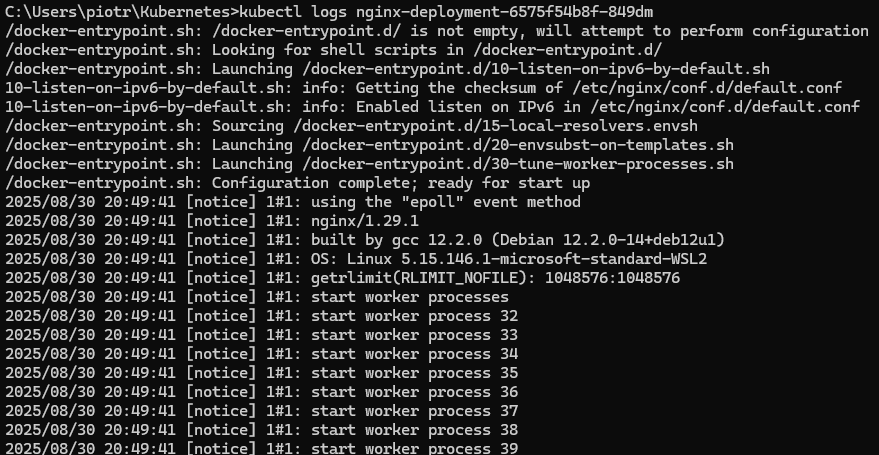 wynik komendy kubectl logs <nazwa-poda>