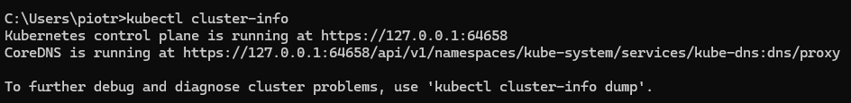 Wynik komendy kubectl cluster-info