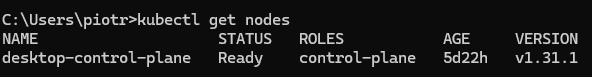 Wynik komendy kubectl get nodes