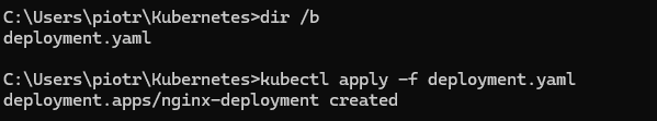 Wynik komendy kubectl apply -f deployment.yaml