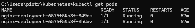 Wynik komendy kubectl get pods