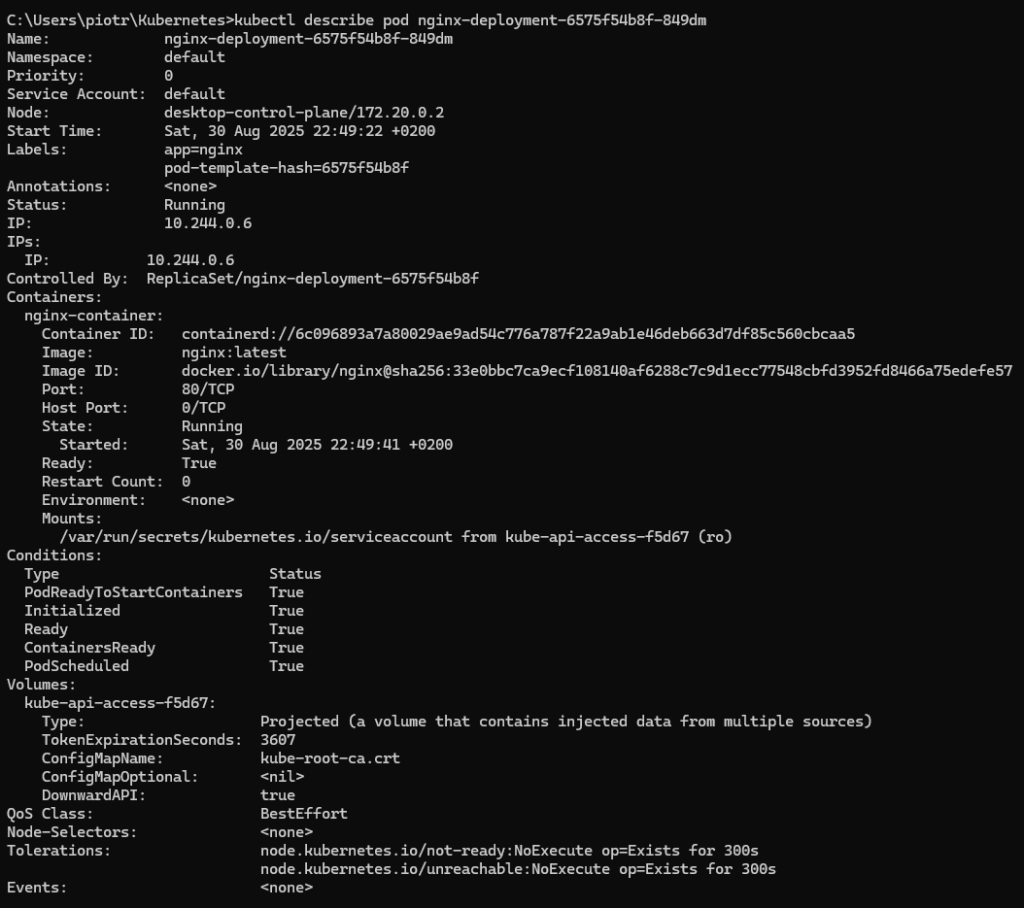 Wynik komendy kubectl describe pod <nazwa-poda>