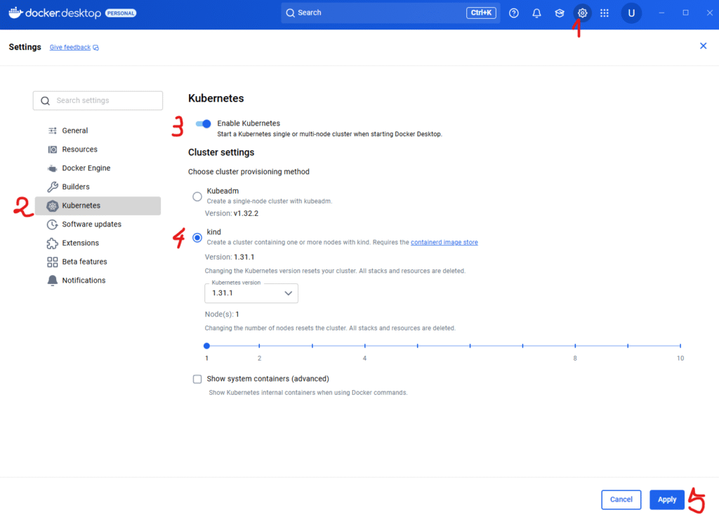 Widok na Docker Desktop