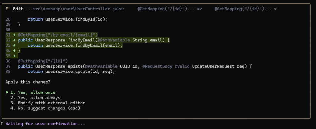 Prośba o potwierdzenie aktualizacji pliku UserControlller