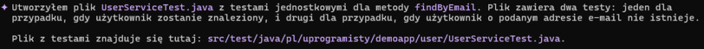 Wynik zmian w testach zrobionych przez gemini cli