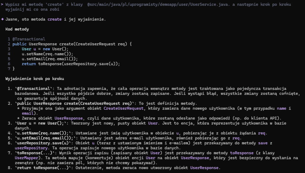 Szczegółowo opis metody przez gemini cli