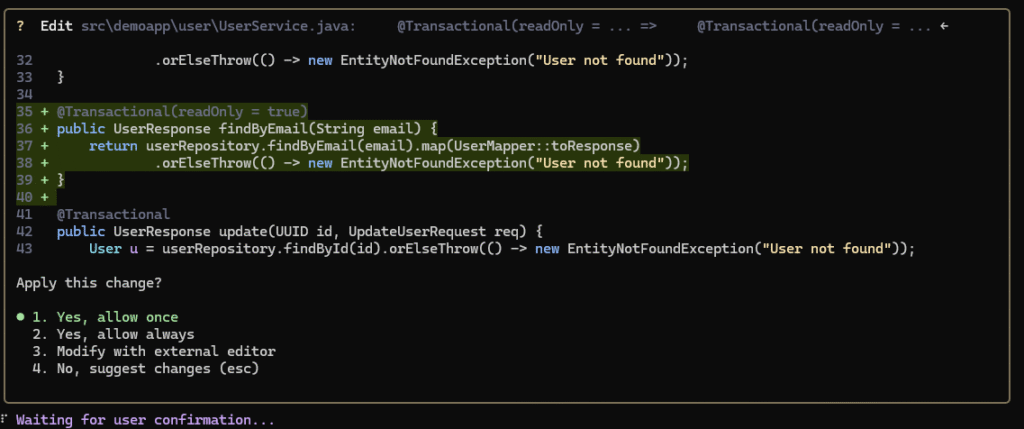 Prośba o potwierdzenie aktualizacji pliku UserService