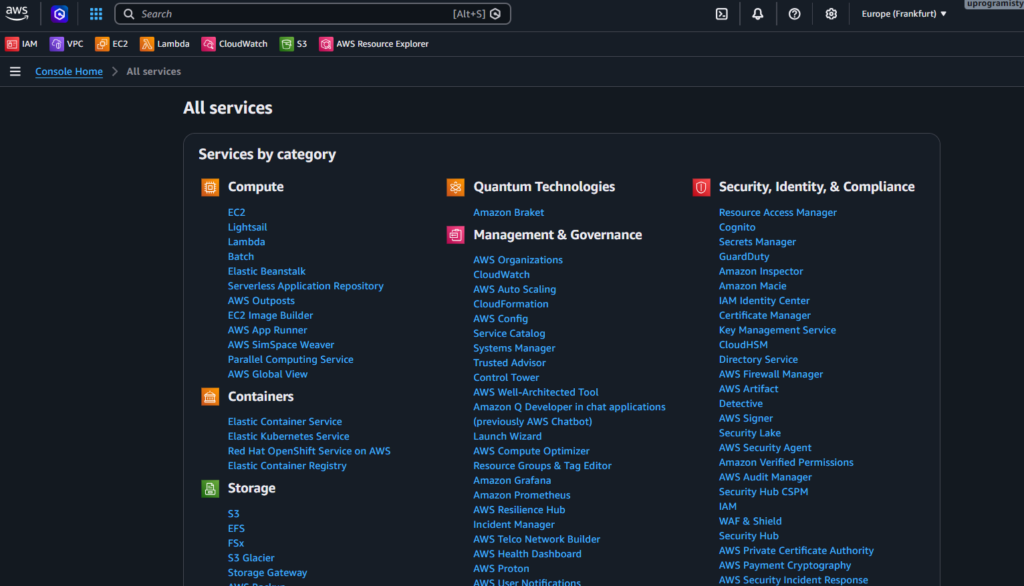 widok na AWS Management Console